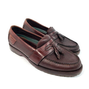H.S Trask Mens Size 9.5 Brown Bison Leather Slip On Formal Tassel Loafer Shoes